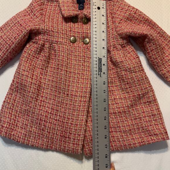 Baby Gap Toddler Girl Overcoat size 18-24M Pink Tweed Wood blend lined buttons - Picture 7 of 8
